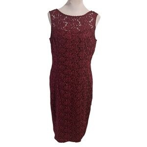 White House Black Market Women’s Lace Sheath Dress Cranberry Size 14